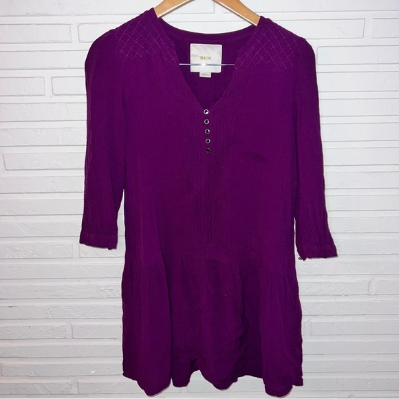 Anthropologie Maeve Plum Galina Drop Waist Mini Dress, Women’s Size Extra Small - Picture 1 of 8
